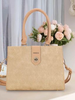 Mochi - Women Beige Textured Handbag with Detachable Strap
