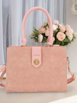 Mochi - Women Pink Textured Handbag with Detachable Strap