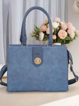Mochi - Women Blue Textured Handbag with Detachable Strap