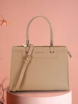 Metro - Women Beige Textured Handbag with Detachable Strap