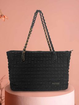 Metro - Women Black Textured Tote Bag