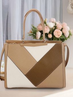 Mochi - Women Beige Colorblock Handbag with Detachable Strap
