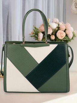 Mochi - Women Green Colorblock Handbag with Detachable Strap