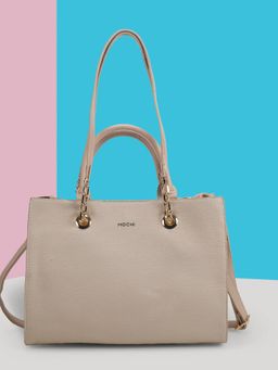 Mochi - Women Beige Solid Tote Bag with Detachable Strap