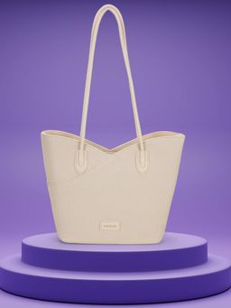 Mochi - Women Off White Textured Tote Bag