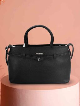 Metro - Women Black Satchel Bag with Detachable Strap