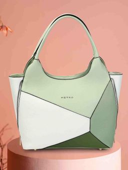 Metro - Women Green-White Colorblock Handbag