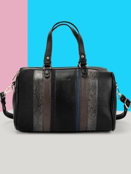 Mochi - Women Black Duffle Style Handbag with Detachable Strap
