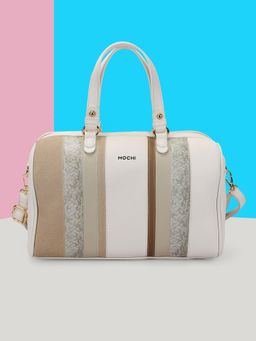 Mochi - Women Off White Duffle Style Handbag with Detachable Strap
