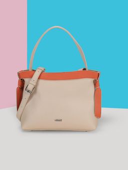 Mochi - Women Beige Colorblock Handbag with Detachable Strap