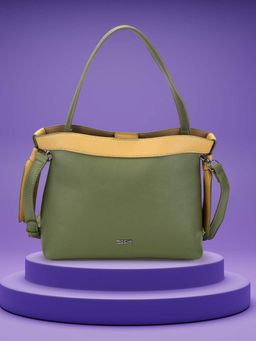 Mochi - Women Green Colorblock Handbag with Detachable Strap