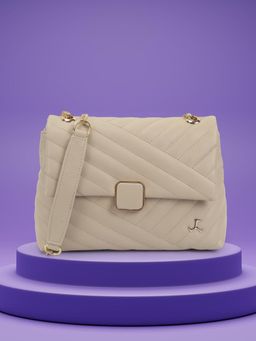 Mochi - Women Light Beige Faux Leather Quilted Sling Bag
