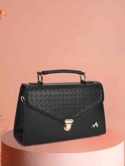 Metro - Women Black Textured Satchel Bag with Detachable Strap
