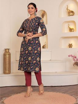GULAB CHAND TRENDS - Women Navy Blue Floral Kurta