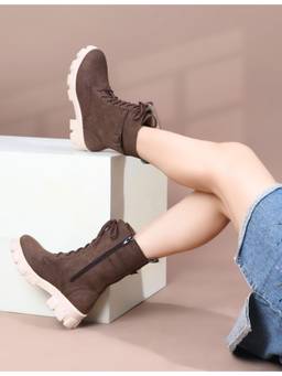 Padchin - Women'S Brown Ankle Lace Up Block Heel Boots