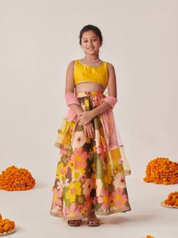 PSPeaches - Girls Ready to Wear Lehenga & Blouse With Dupatta Yellow (Set of 3)