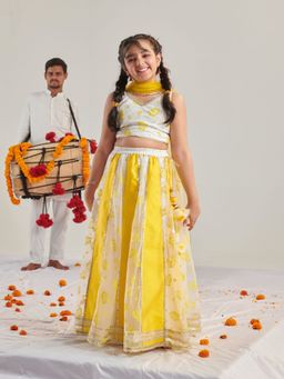 PSPeaches - Girls Printed Ready to Wear Lehenga & Blouse With Dupatta Yellow (Set of 3)
