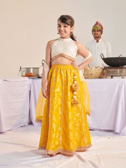 PSPeaches - Girls Printed Ready to Wear Lehenga & Blouse With Dupatta Yellow (Set of 3)