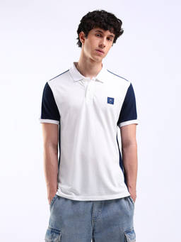 Flying Machine - Men White Colorblock Regular Fit Polo T-shirt