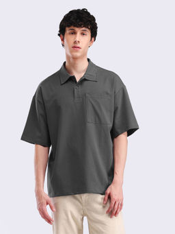 Flying Machine - Men Grey Solid Oversized Fit Polo T-shirt