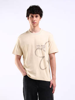 Flying Machine - Men Beige Embroidered Relaxed Fit T-shirt