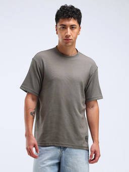 Flying Machine - Men Grey Relaxed Fit Textured T-shirt