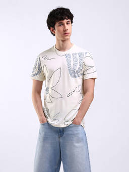 Flying Machine - Men White Abstract Printed Regular Fit T-shirt