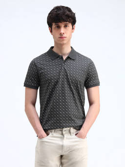 Flying Machine - Men Grey Printed Regular Fit Polo T-shirt
