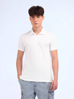 Flying Machine - Men White Printed Regular Fit Polo T-shirt