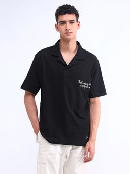 Flying Machine - Men Black Typography Printed Polo T-shirt