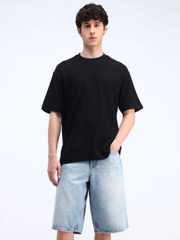 Flying Machine - Men Black Relaxed Fit Textured T-shirt