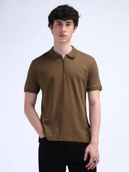 Flying Machine - Men Brown Solid Regular Cotton Polo T-shirt