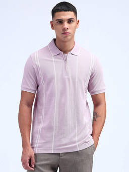 Flying Machine - Men Lavender Vertical Stripes Regular Polo T-shirt