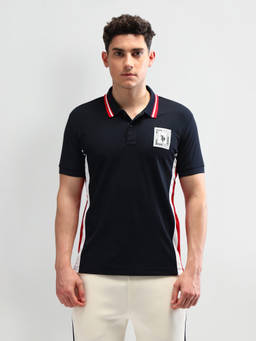 U.S. POLO ASSN. - Men Navy Blue Slim Fit Half Sleeves Polo T-shirt