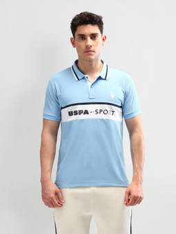U.S. POLO ASSN. - Men Blue Slim Fit Typography Polo T-shirt