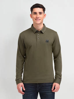 U.S. Polo Assn. Denim Co. - Men Green Regular Fit Solid Polo T-shirt