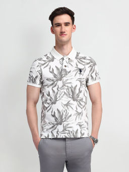 U.S. Polo Assn. Denim Co. - Men White Floral Printed Cotton Polo T-shirt