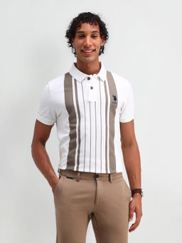 U.S. POLO ASSN. - Men White Stripes Cotton Polo T-shirt