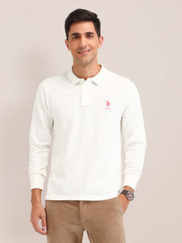 U.S. POLO ASSN. - Men White Slim Fit Popcorn Knit Polo T-shirt