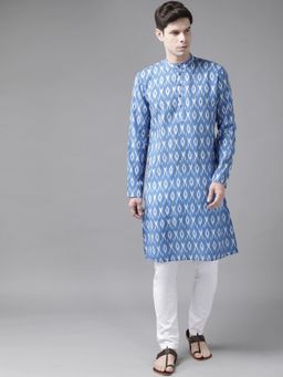 Vastramay - Mens Aqua Blue Cotton Blend Kurta