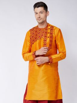 Vastramay - Mens Orange Silk Blend Kurta