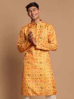 Vastramay - Mens Yellow Cotton Silk Kurta