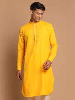Vastramay - Mens Yellow Cotton Blend Kurta