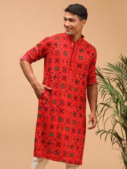 Vastramay - Mens Red Cotton Blend Kurta