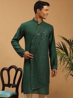 Vastramay - Mens Green Cotton Blend Kurta