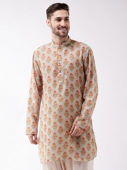 Vastramay - Mens Multicolor-base-cream Muslin Cotton Kurta