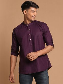 Vastramay - Mens Purple Cotton Blend Short Kurta