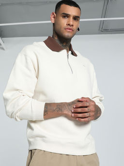Puma - Mmq Men White Relaxed Fit Quarter-Zip Sweatshirt