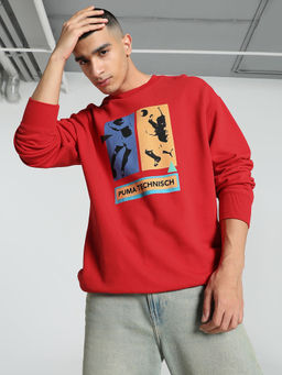Puma - GRAPHICS Technisch Men Red Relaxed Fit Crew-Neck Sweatshirt