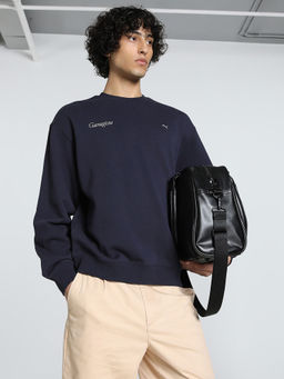 Puma - MMQ Graphic Men Navy Blue Crew-Neck Boxy Fit Sweatshirt